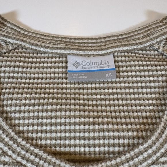 Columbia Women's Long Sleeve Pullover Sweater Khaki/Brown & White Stripe Size XS - Picture 2 of 6